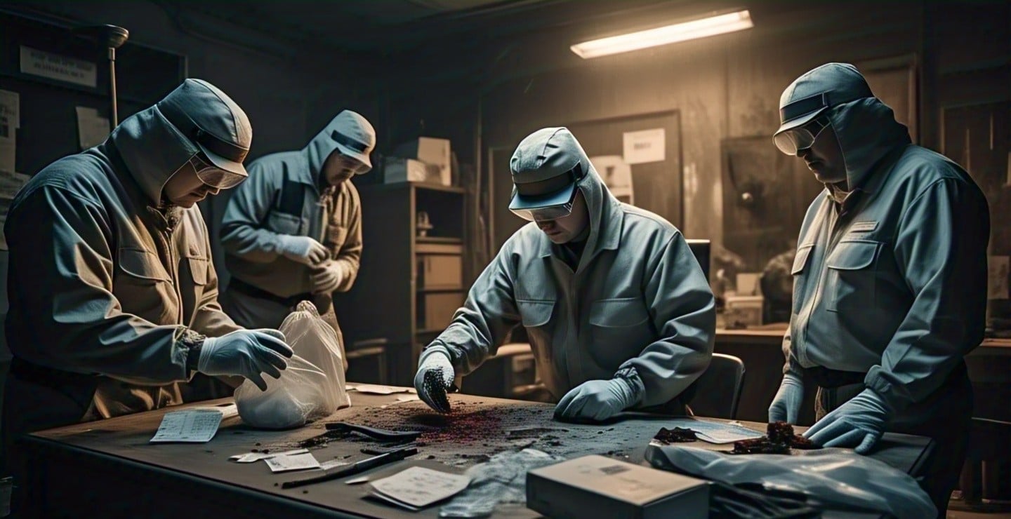 Forensic team collecting evidence at a crime scene